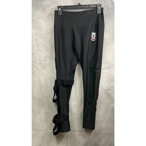 Ape Fit leggings size LARGE black allover straps goth pockets workout gear